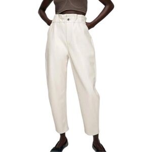 Zara Faux Leather Paper Bag Waist Pants Pockets Cream New Size 4